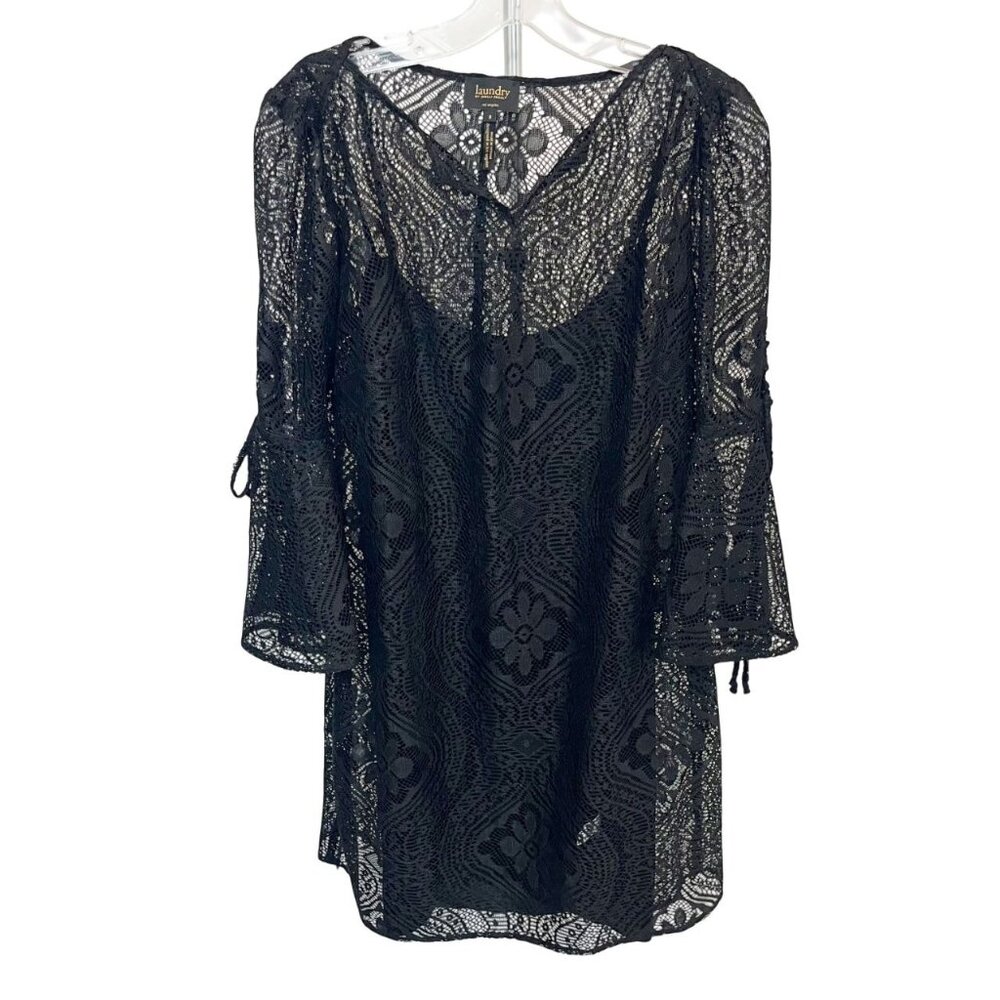 Laundry by Shelli Segal Black Lace Bell Sleeve Dress Boho Whimsigoth - Size 8